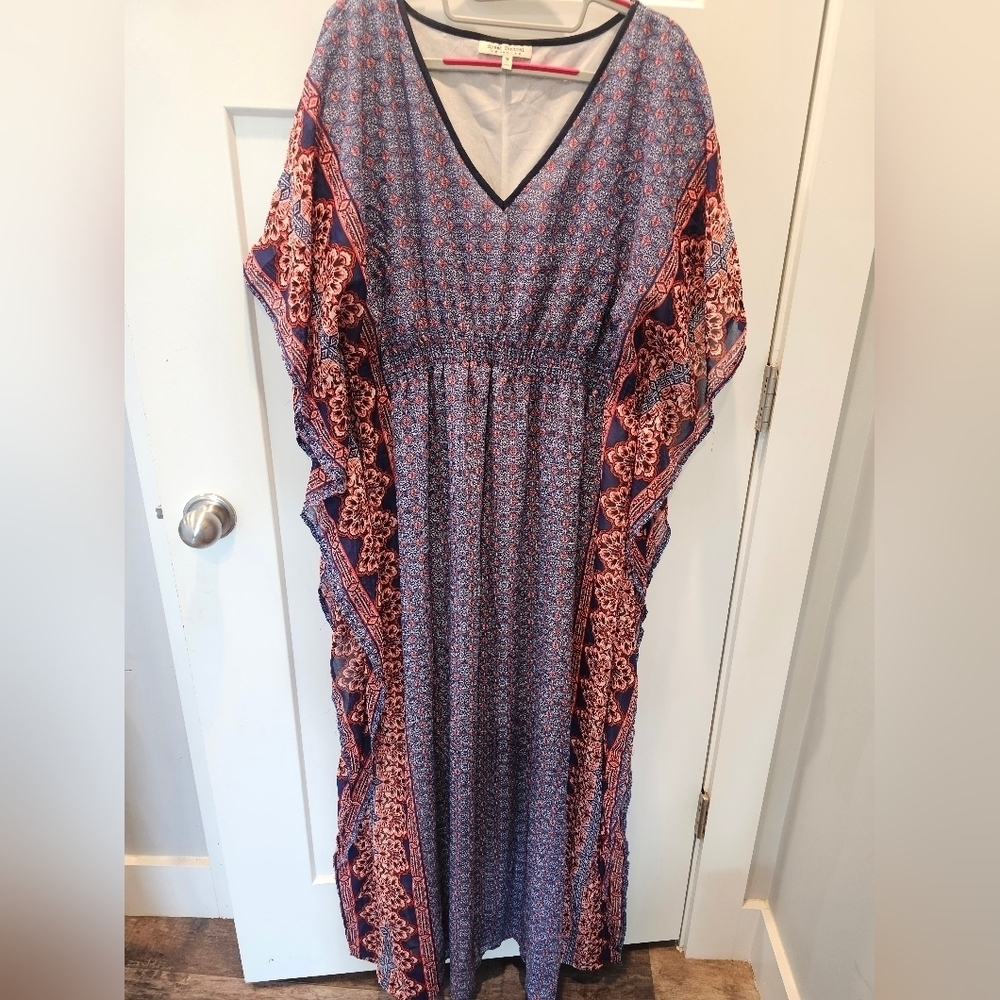 Speed Control Plus Size Breathable Poncho Maxi Dress Summer Beach Red Blue 1X